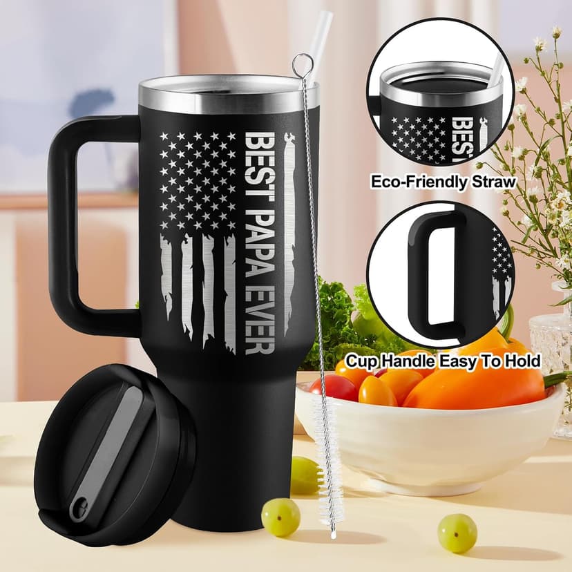 Best Papa Gifts for Fathers Day Christmas 40oz Travel Cup Insulated Tumbler with Handle & Straw ROSTANTEN Papa Gifts Birthday Gifts for Papa from Grandkids B0F5J1RJCL