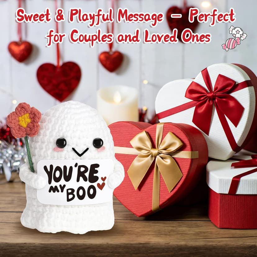You're My Boo Buddy Cute Halloween Spooky Gifts - Funny & Romantic Handmade Crochet Ghost Plush Decor for for Girlfriend, Boyfriend, Couples, Her, Him, Friends, Valentine,Christmas Stocking Stuffer