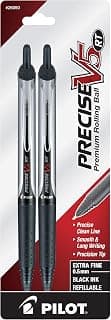 Pilot Precise V5 RT Refillable & Retractable Rollerball Pens, Extra Fine Point Pens 0.5 mm, Black, Pack of 2 - Ideal for School, Journaling & Office Writing