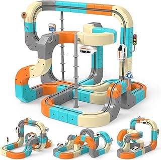 Electric Train Set 3D Flexible Race Track for Kids 3 4 5 6 7 8 Years Old, 124 Pcs Gravity-Defying Rail Building Toys with Motorized Car, STEM Learning Toy Gift for Toddlers Birthday