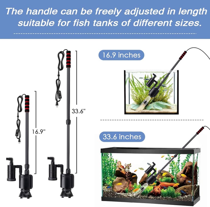 AQQA Electric Aquarium Gravel Cleaner, 6 in 1 Automatic Fish Tank Cleaning Tools Gravel Vacuum for Aquarium, Suitable for Change Water Wash Sand Water Filter and Water Circulation (320GPH, 20W)