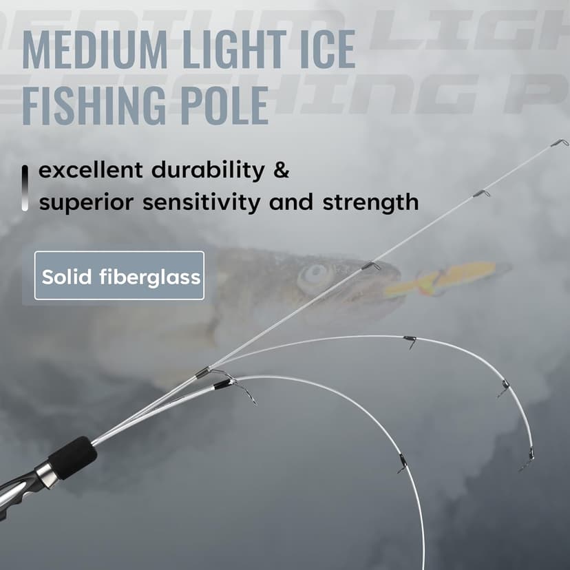 WIDDEN Ice Fishing Rod and Reel Combo, 27" Medium Light Spinning Ice Fishing Pole, Gear with Tackle Box Kit, Line, Lures for Saltwater, Freshwater Trout, Bass, Walleye