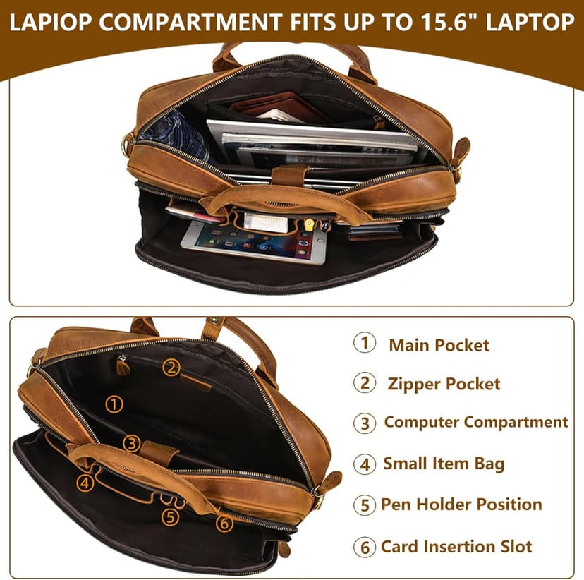 Personalized Leather Bag for Men, Full Grain Handcrafted Leather Briefcase with Multiple Compartments, Custom Business Laptop Messenger Bags,Top Choice Gifts for Birthdays, Christmas, Graduation