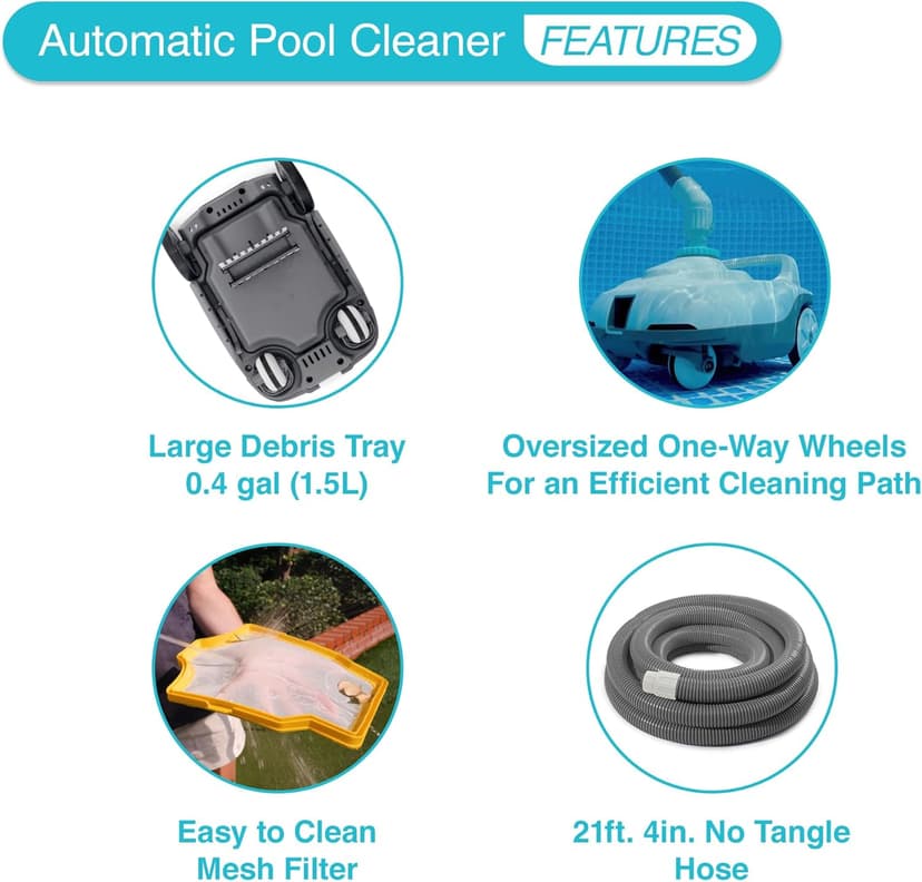 INTEX 28006E ZX100 Pressure-Side Above Ground Automatic Pool Cleaner: For Bigger Pools – Cleans Pool Floor – Removes Debris – Removable Filter Tray – 21ft Tangle Free Hose