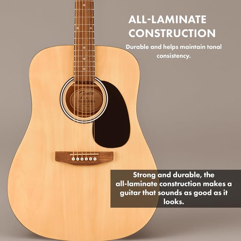 Fender Dreadnought Acoustic Guitar - Natural Bundle with Gig Bag, Tuner, Strings, Picks, and Austin Bazaar Instructional DVD