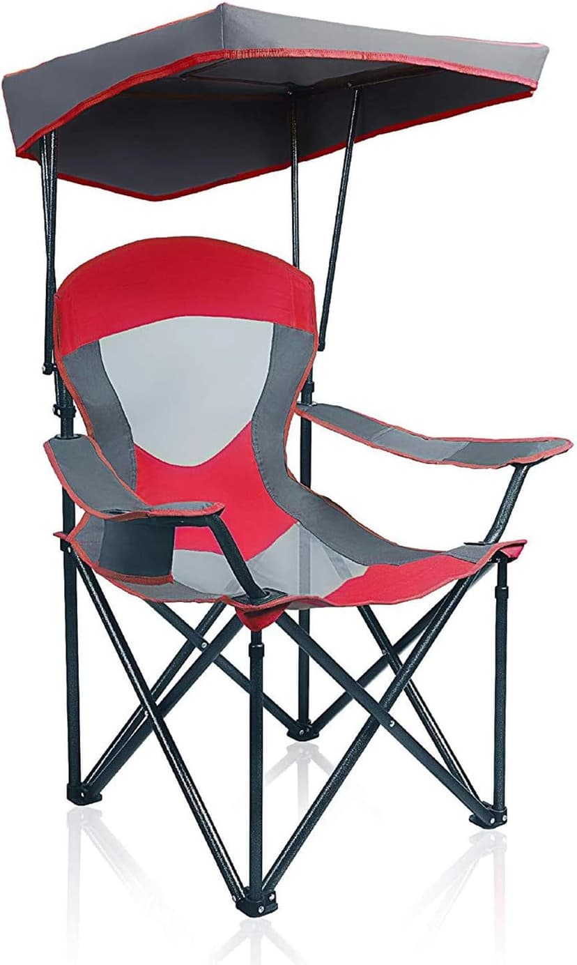 ALPHA CAMP Heavy Duty Canopy Camping Chair, 350 lbs Capacity Oversized Folding Chair with Adjustable Sunshade, Portable Sunshade Chair with Cup Holder for Beach, Fishing, Outdoor, Red