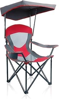 ALPHA CAMP Heavy Duty Canopy Camping Chair, 350 lbs Capacity Oversized Folding Chair with Adjustable Sunshade, Portable Sunshade Chair with Cup Holder for Beach, Fishing, Outdoor, Red