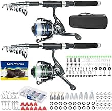 Fishing Pole Combo,2PCS 6.89ft Carbon Fiber Fishing Rods,Spinning Reels 170Pcs Worm Lure Kit Texas-Rigs-for-Bass Carrier Bag for Travel Freshwater