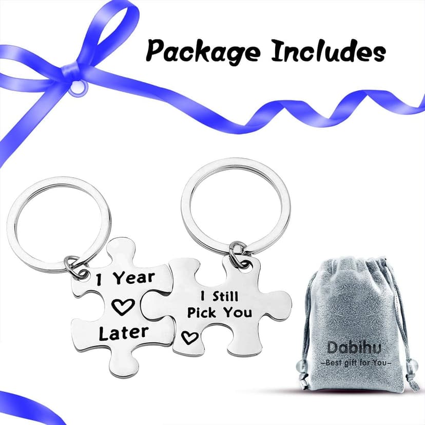 Anniversary Keychain Gifts for Her Him 1 Years Later I Still Pick You Key Ring Jigsaw Puzzle Piece Matching Pendant Keychain Set Couple Best friend Gift for Women Men Wedding Valentine's Day Birthday
