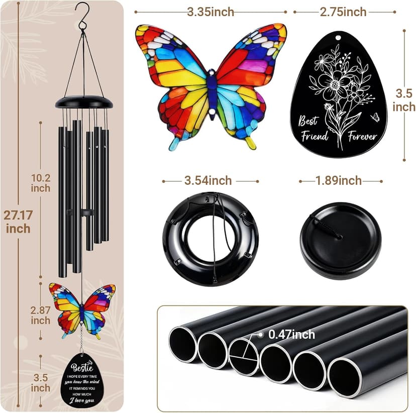 Best Friend Birthday Gifts for Women, Bestie Birthday Gifts for Women, Friendship Gift for Woman, Unique Bestie Gift Ideas for Woman Female Friend BFF, Butterfly Home Decor, Bestie Wind Chimes B0G1X9K44Y
