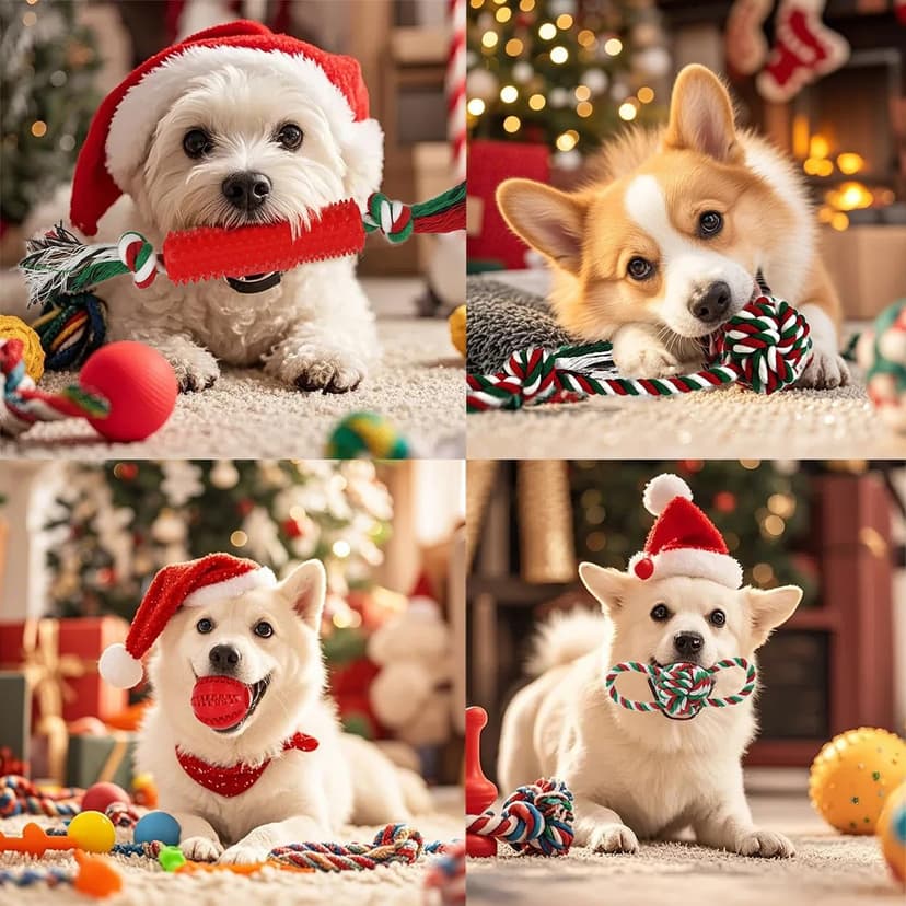 Beiker Christmas Dog Toys Bulk 15 Pack, Puppy Chew Toys for Teething Small Medium Puppies, Holiday Christmas Themed Presents Gifts Box Including Variety Tough Rubber and Rope Toys B0DG8WK4KW