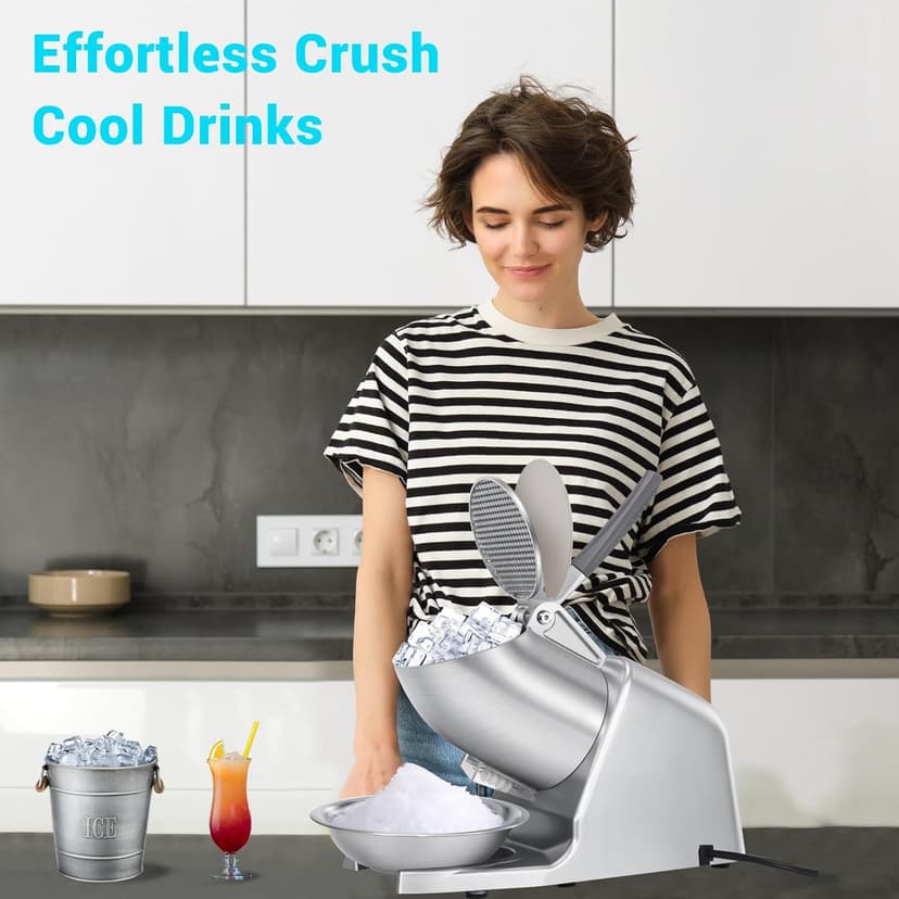Electric Ice Shaver Machine, Dual Blade &178 lbs/hr | 300W Ice Crusher for Home Use and Commercial, Shaved Ice Machine, Ice Grinder, Ice Pick & Extra Blades, ETL-Listed, Silver