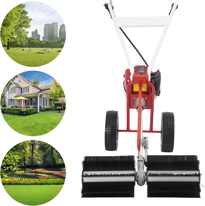 4 Stroke Gas Powered Lawn Sweeper,23.6 Inch Hand Push Sweeper for Leaves and Debris, Hand Push Yard Cleaner with Adjustable Handle for Driveway, Patio, Artificial Grass