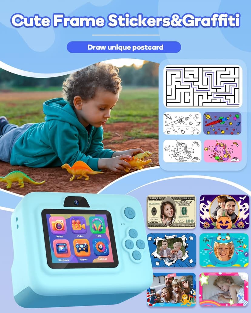 Dylanto Kids Camera Instant Print,1080P Kids Instant Cameras that Print Photos,Christmas Birthday Gifts for Girls Age 3-12,Portable Toy for 3 4 5 6 7 8 9 10 Year Old Girls Boys-Blue B0CQRFSFL6