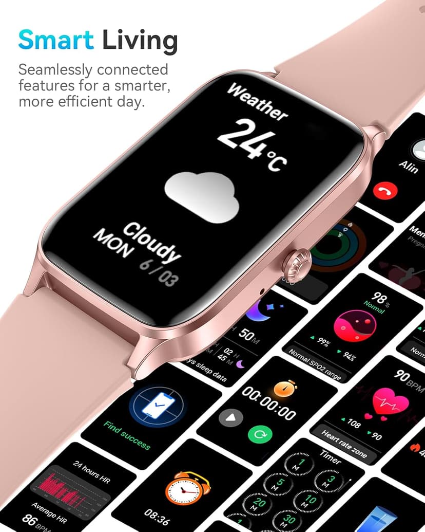 ChronArk Fitness Tracker for Women Men, Activity Smart Watch Compatible with Android iPhone, Step Counter with 110+ Sports, Sleep Monitor, Calorie Counter, IP68 Waterproof (Pink, 1.57)