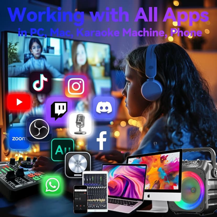 HALCONTORNO Podcast Sound Board F999 Plus - Music Mixer Board, Audio Mixer for YouTuber Streamer Music Gamer, Audio Interface, DJ Equipment Sound Card for Beginners (F999 Plus)