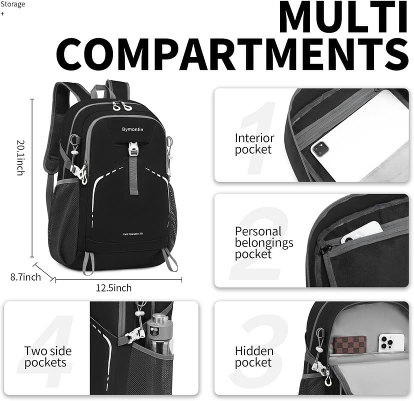 35L Lightweight Packable Backpack – Durable Foldable Daypack for Travel, Hiking, and Gym (Black)