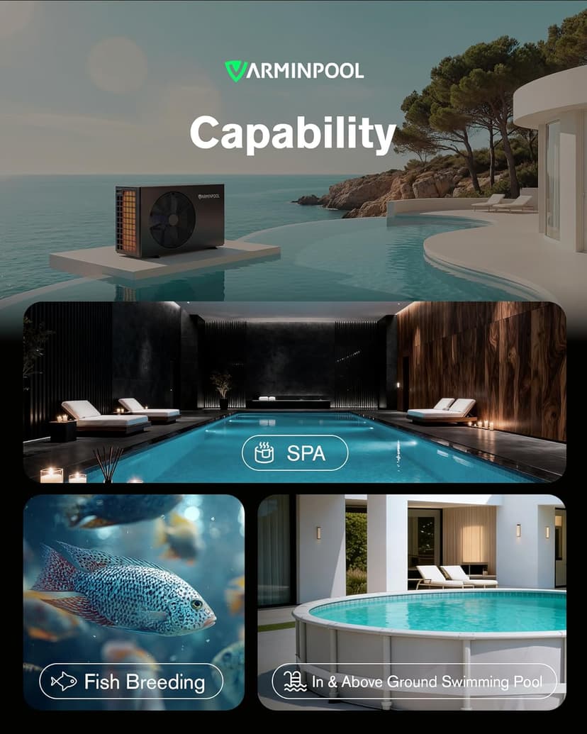 Electric Pool Heat Pump, 30,000 BTU Pool Heater, 8000 Gallons, WiFi Control, Titanium Heat Exchanger, Smart Inverter, for Above Ground and Inground Pools, 120V