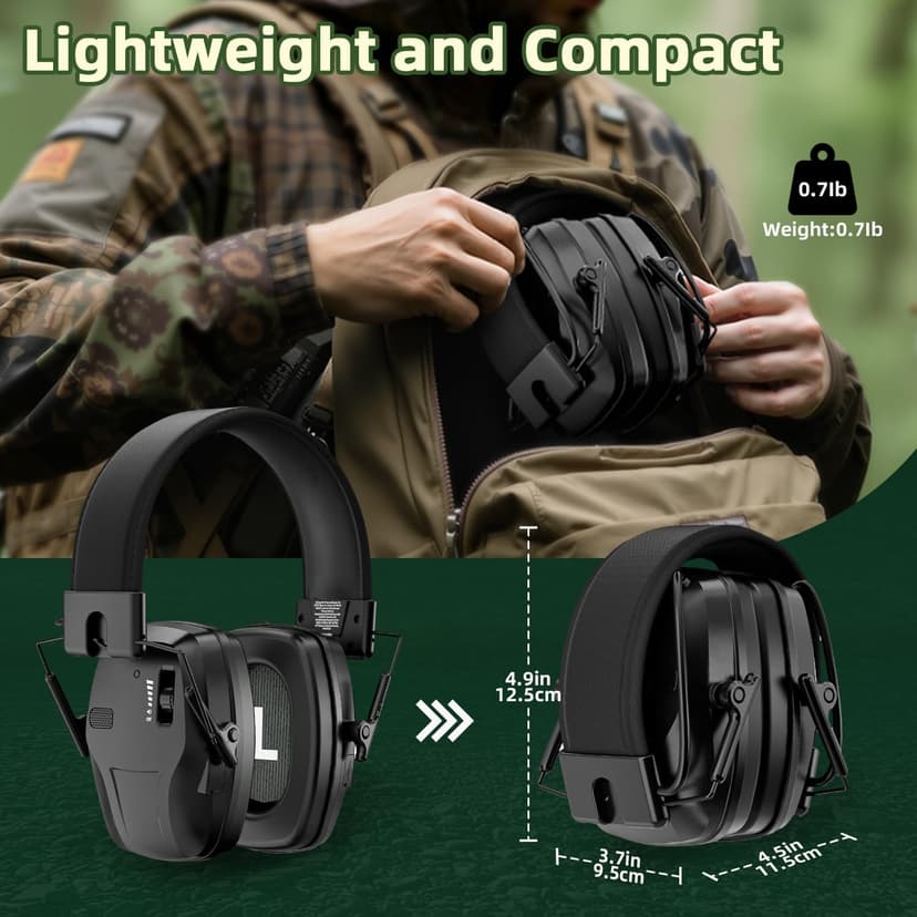 Rechargeable Shooting Protection Earmuffs with 4X Sound Amplification, Automatic Noise Cancelling Headphones Electronic Ear Muffs Music Volume Adjustable Folding for Hunting Racing Mowing