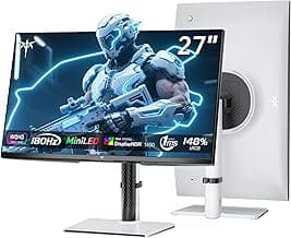 KTC Mini LED Monitor 27 Inch | Gaming Monitor | 2K@180Hz QHD (2560x1440P) | VESA Display HDR1400 | 1ms | FreeSync/G-Sync | 148% sRGB HDMIx2, DPx1 Vertical and Wall Mounting Support White(Renewed)