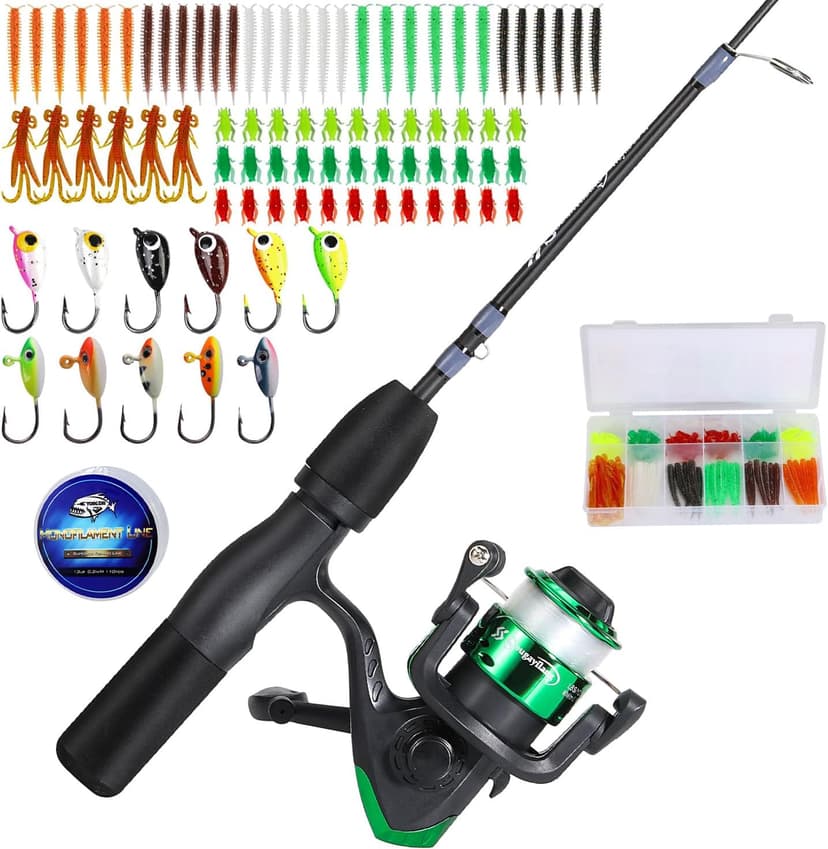 Sougayilang Ice Fishing Rod and Reel Set, Ice Fishing Includes Ice Jigs, Lures, and Essential Tackle,27" Medium/Light Power Ice Spinning Rod,EVA Foam Grip Handle