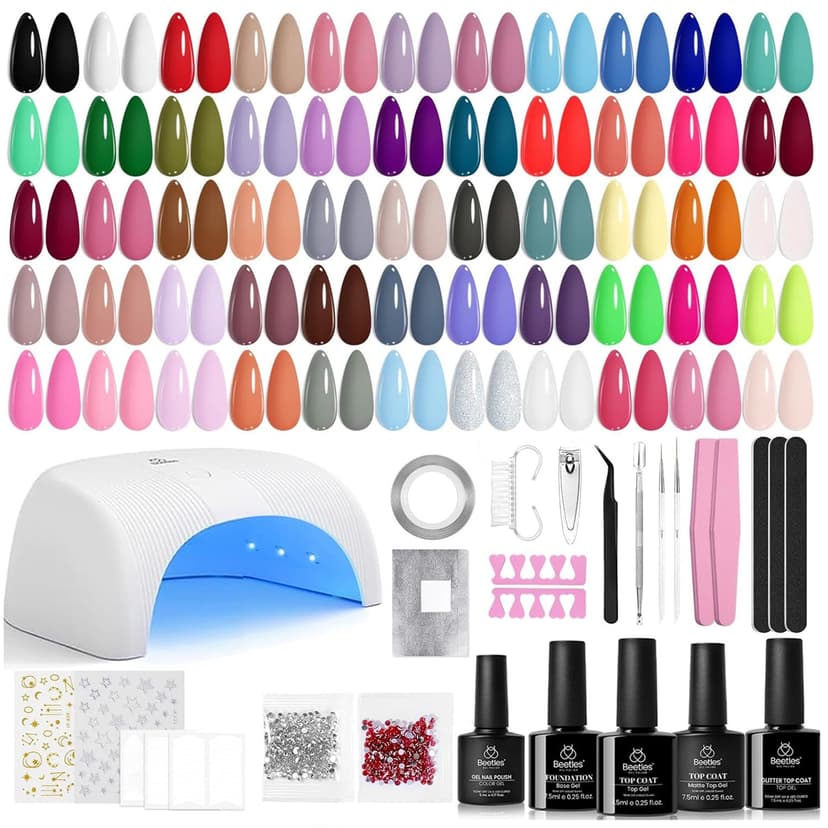 Color Enchantment with Everything Base Top Coat Beginner Starter at Home Nails Kit Manicure DIY Salon Tools Gifts for Women Beetles Gel Nail Polish Kit with U V Light - 80Pcs 55 Colors Gel Nail Kit B0CL4RWBYR