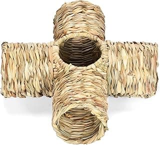 Rabbit Grass House Woven Pet Bed 4-Way Tube Tunnel Nest Chew Toys for Hamster Hedgehog Junior Hamster Grass House Rabbit Grass Tunnel Edible Hand Made Natural Grass Hideaway
