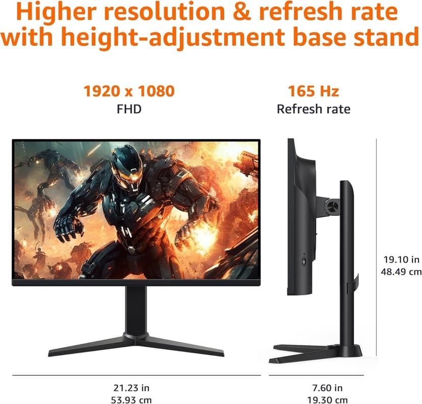 Amazon Basics 24 Inch (23.8 inch viewable) Gaming Monitor, FHD 1080P, 165Hz, VESA Compatible, Adaptive sync, 1ms Response, Black