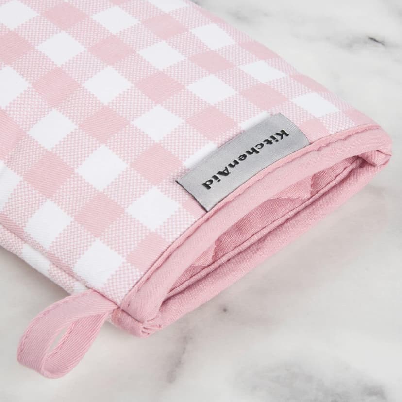 KitchenAid Gingham Mini Oven Mitt 2-Pack Set, Dried Rose, 5.5"x8" B0BMKLJMKR