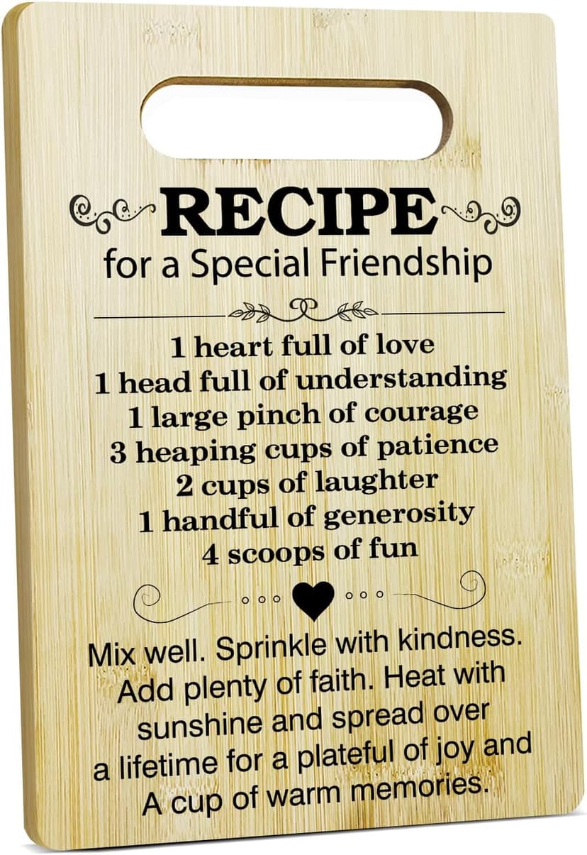 Friend Gifts Kitchen Cutting Board - Recipe For A Special Friendship, Gifts For Thanksgiving Chopping Board, Birthday Gifts For Friends Bestie, Bamboo Cutting Boards For Kitchen Cooking Restaurant