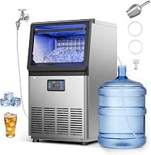 VEVOR Commercial Ice Maker Machine, 90 lbs/24h with 13 lbs Storage Capacity, Dual Water Inlet Countertop/Freestanding/Under Counter, Stainless Steel Ice Maker with LED Display, for Home Bar