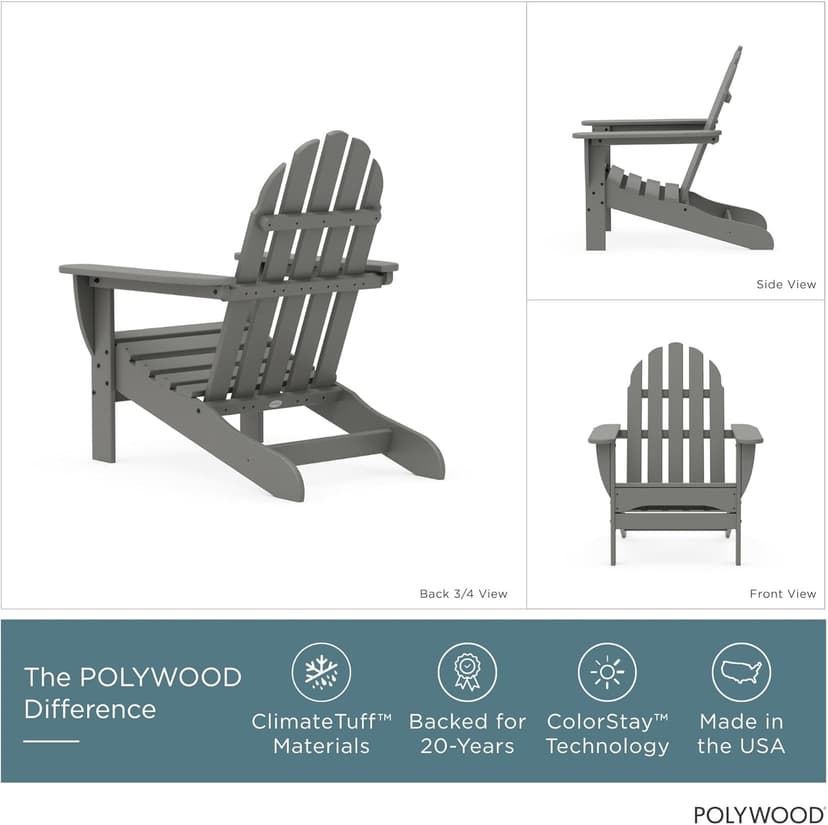 Polywood AD4030GY Classic Outdoor Adirondack Chair, Slate Grey