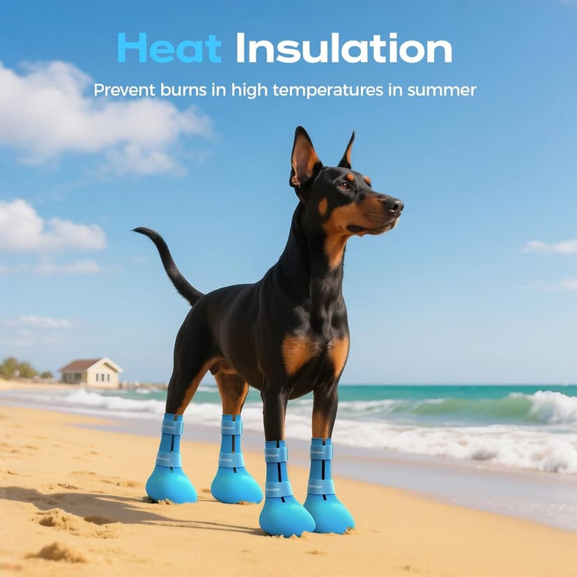 Fdceligoo Rubber Dog Boots, Durable Paw Protectors with Adjustable Straps & Non-Slip Sole, Waterproof Dog Shoes for Hot Pavement, Easy On & Off Silicone Booties (Blue, S, Only Suit for Small Dogs)