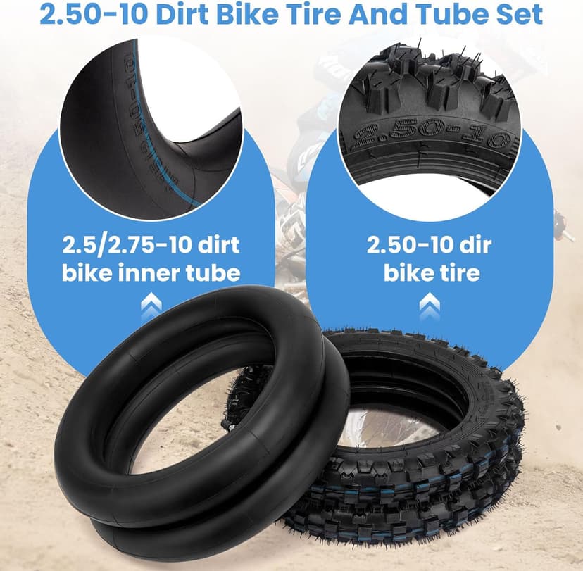 2.50-10 Dirt Bike Tire, 2.5-10" Off-Road Tire and Inner Tube for Dirt Bike with 10" Rim Compatible with Honda CRF50/XR50, Suzuki DRZ70/JR50 and Yamaha PW50