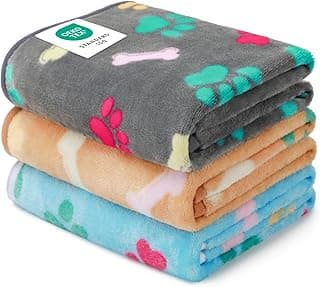 Luciphia 1 Pack 3 Blankets Fluffy Premium Fleece Pet Blanket Flannel Paw Printed Throw for Dog Cat(Small 23x16'', Grey/Brown/Blue) B09PFN1KR8