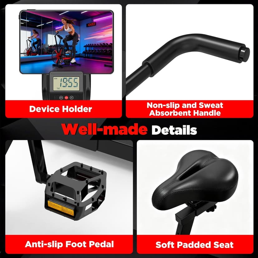 Air Bike,Air-Resistance Exercise Fan Bike With Dual Acction Handlebars for Home Cardio Workout,Adjustable Indoor Cycling Bike,330lb Weight Capacity APP Connection Customizable Monitor