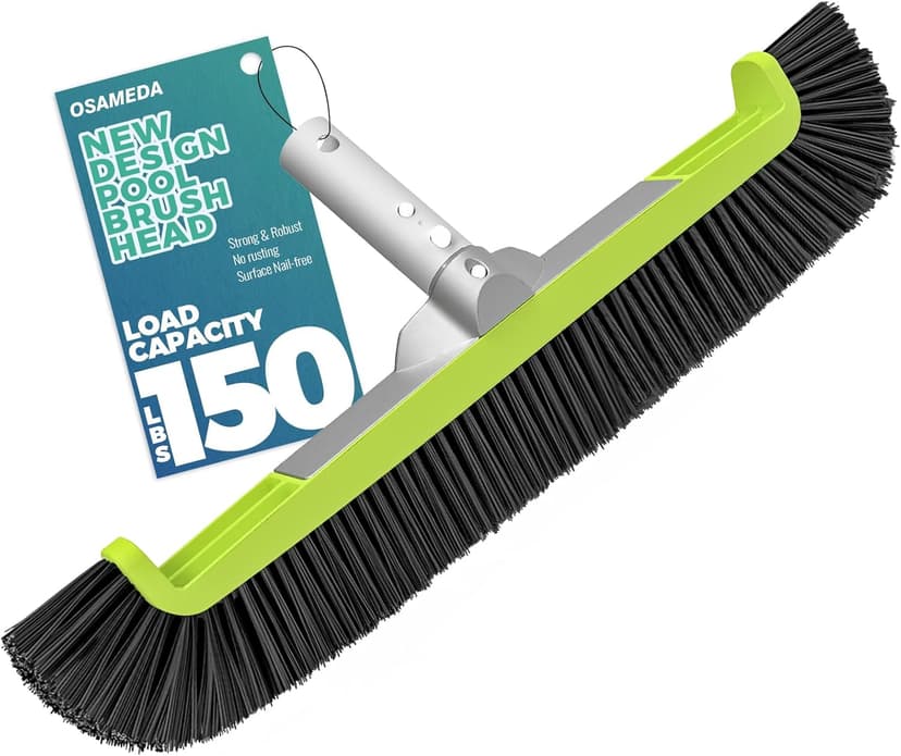 18" Pool Brush Head for Cleaning Swimming Pool Walls, Curved Ends High-Efficiency Scrub Brush for Tile, Fiberglass, Flooring and Vinyl Pools, Fits Φ1.25” Poles (Green & Black)