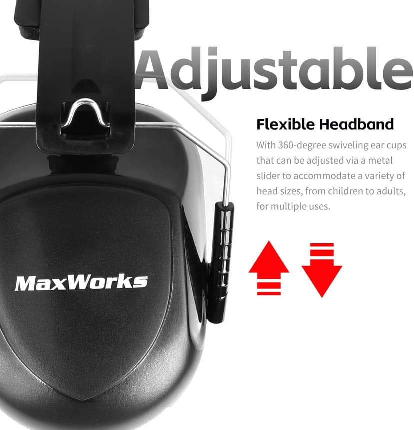 MaxWorks Noise Reduction Ear Muffs – NRR 26dB ANSI-Certified Hearing Protection, Adjustable & Foldable Design for Shooting, Mowing, Construction, and More