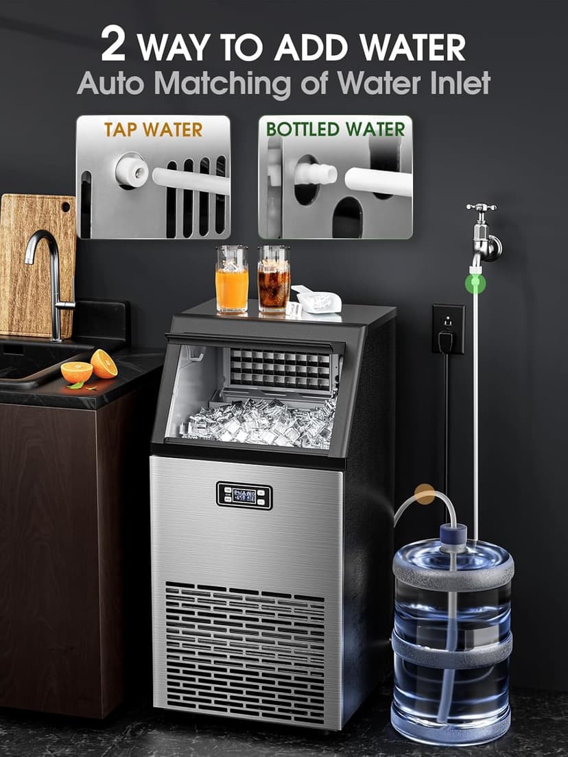Electactic Commercial Ice Maker Machine,100lbs/24H Stainless Steel Ice Machine,33lbs Storage, Auto Self-Cleaning Freestanding Ice Maker, Ice Machine Freestanding for Bar/Cafe/Restaurant-Dark Silver