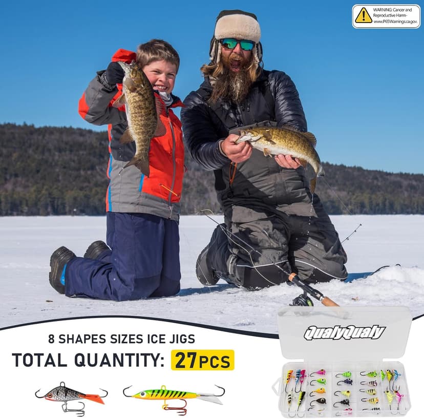 Ice Fishing Rod and Reel Combo, 28'' Ice Fishing Rod Set Inline Reels Lures Set Ice Cleat Portable Complete Kit with Carrier Bag/Folding Stool and Fishing Line Ice Fishing Gear