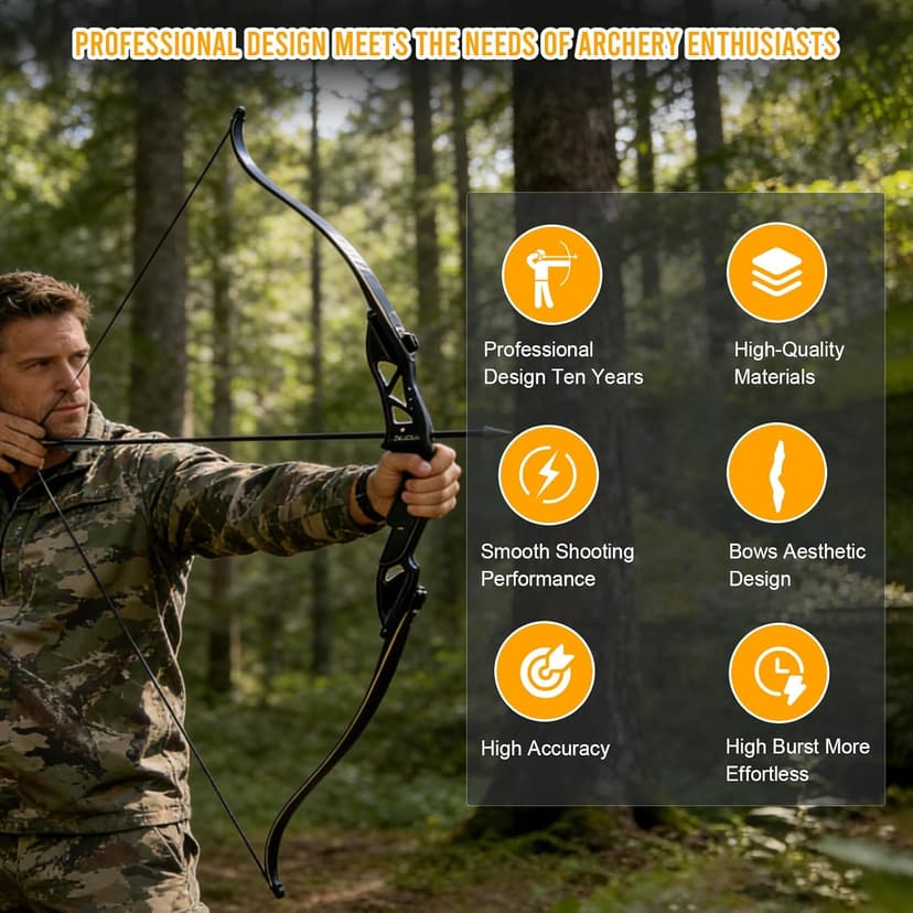 TOPARCHERY Archery 56" Takedown Hunting Recurve Bow Metal Riser Right Hand Longbow
