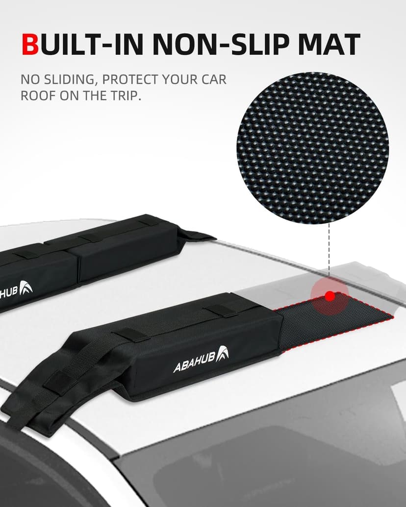 Abahub Soft Roof Rack Pads with 2 Tie Down Straps, 2 Tie Down Ropes, 2 Hood Loops and Storage Bag, for Surfboard, Kayak, Canoe, Heavy Duty Universal Car Roof Racks System