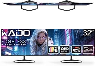 Kado Dual Gaming Monitor Setup - 2-Pack 32" 180Hz 16:9 2560x1440 QHD Computer Monitor 115% sRGB, Stacked Gaming AMD FreeSync, VESA Mount HDMI DisplayPort Built-in Speakers