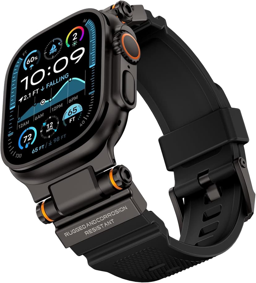 FOAMUNOC Rugged Band Compatible with Apple Watch Ultra 3/2/1 Band 49mm/46mm/45mm/44mm/42mm, Metal Connector with Silicone Strap for iWatch Ultra Series 11/10/9/8/7/6/SE3/SE2/SE/5/4/3/2/1, Black/Black