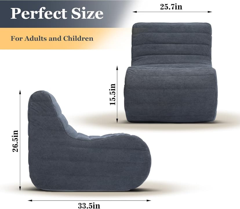 Compact Bean Bag Chair – Memory Foam Lazy Sofa Sack, Floor Couch for Bedroom, Living Room, Office & Home (Gray)