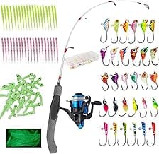 Generic 122Pcs Ice Fishing Rod Reel Combo, 24" Medium Light Ice Fishing Rod Kit with Ice Fishing Jigs, Lures for Trout, Walleye, Perch, Panfish Bluegill Crappie