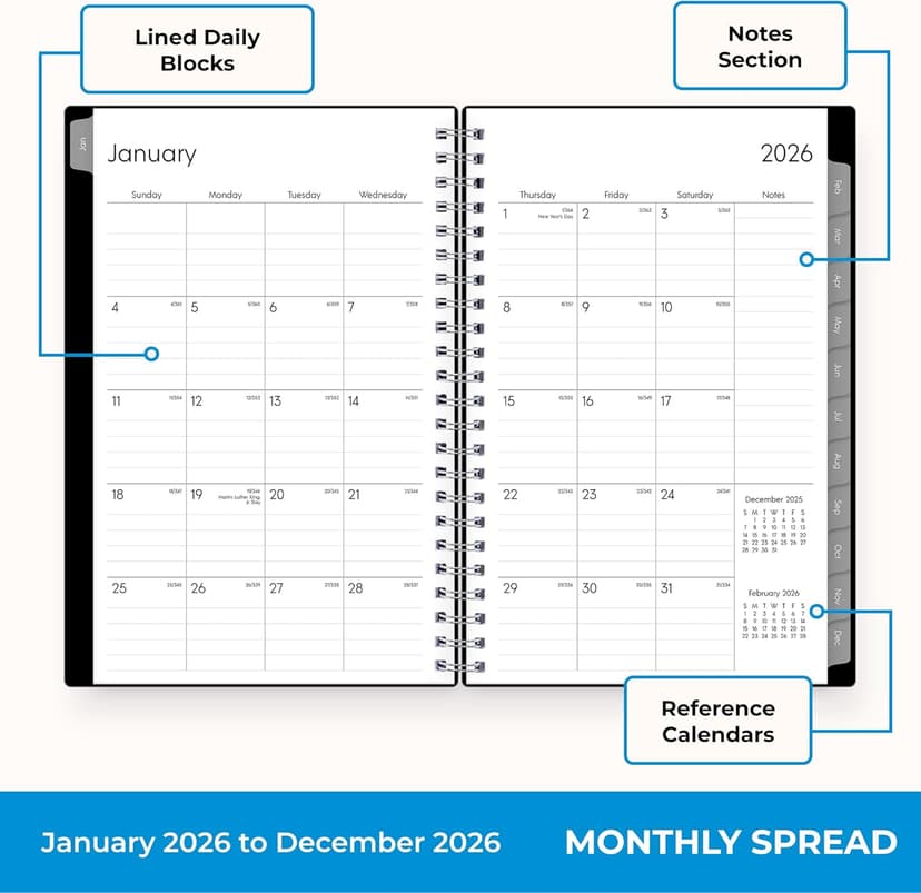 Blue Sky 2026 Weekly and Monthly Planner Calendar, Includes January 2026 - December 2026, 5" x 8", Flexible Cover, Wirebound, Laminated Tabs, Enterprise