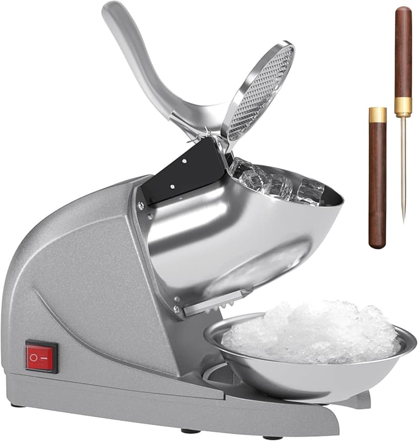 Shaved Ice Machine, Electric 3 Blade Snow Cone Machines, 380W Ice Crusher Machine, 286 lb/hr Ice Crusher, Ice Shaving Machine for Home and Commercial (Silver)