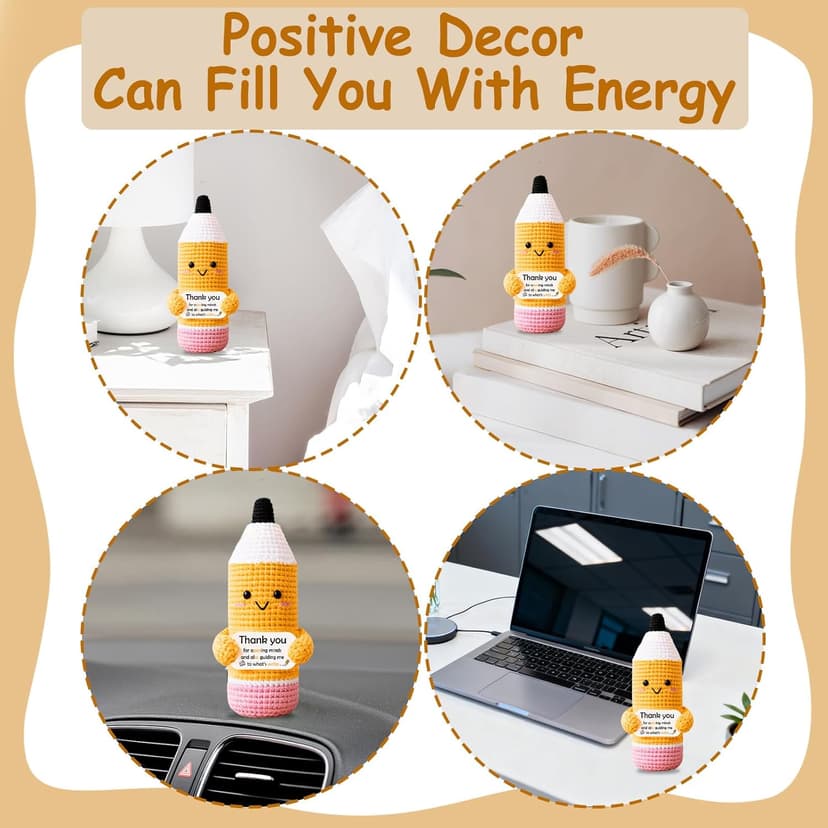 Teacher Gifts for Women Men Appreciation Thank You Gift Positive Crochet Pencil Ornaments Personalized Christmas Birthday Retirement Thanksgiving Gifts for her him Office Desk Decor Stocking Stuffers