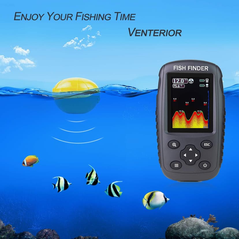 Venterior Portable Rechargeable Fish Finder Wireless Sonar Sensor Fishfinder Depth Locator with Fish Size, Bottom Contour, Color LCD Display